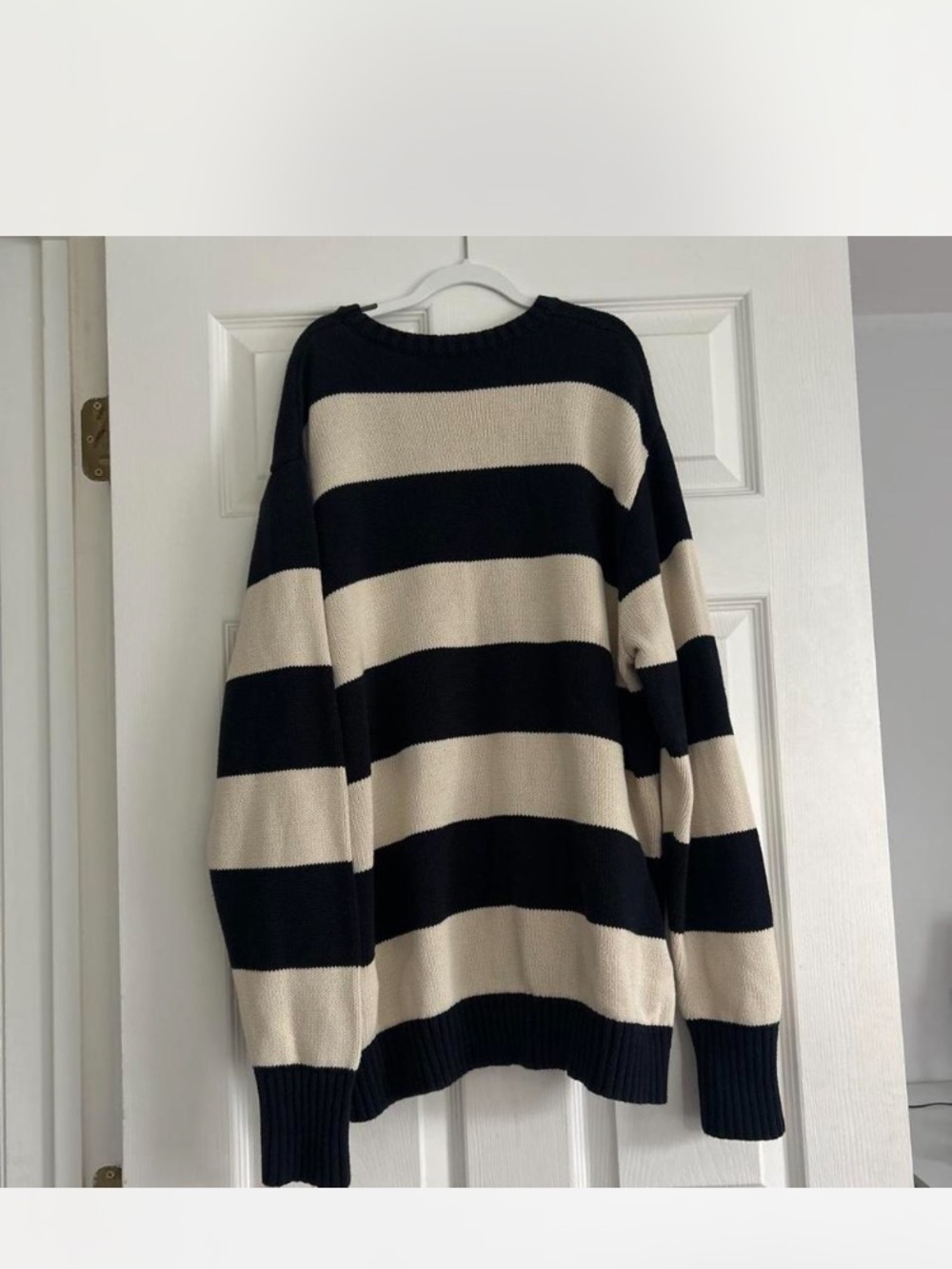 Brandy Melville Navy and Cream Striped Crewneck Sweater